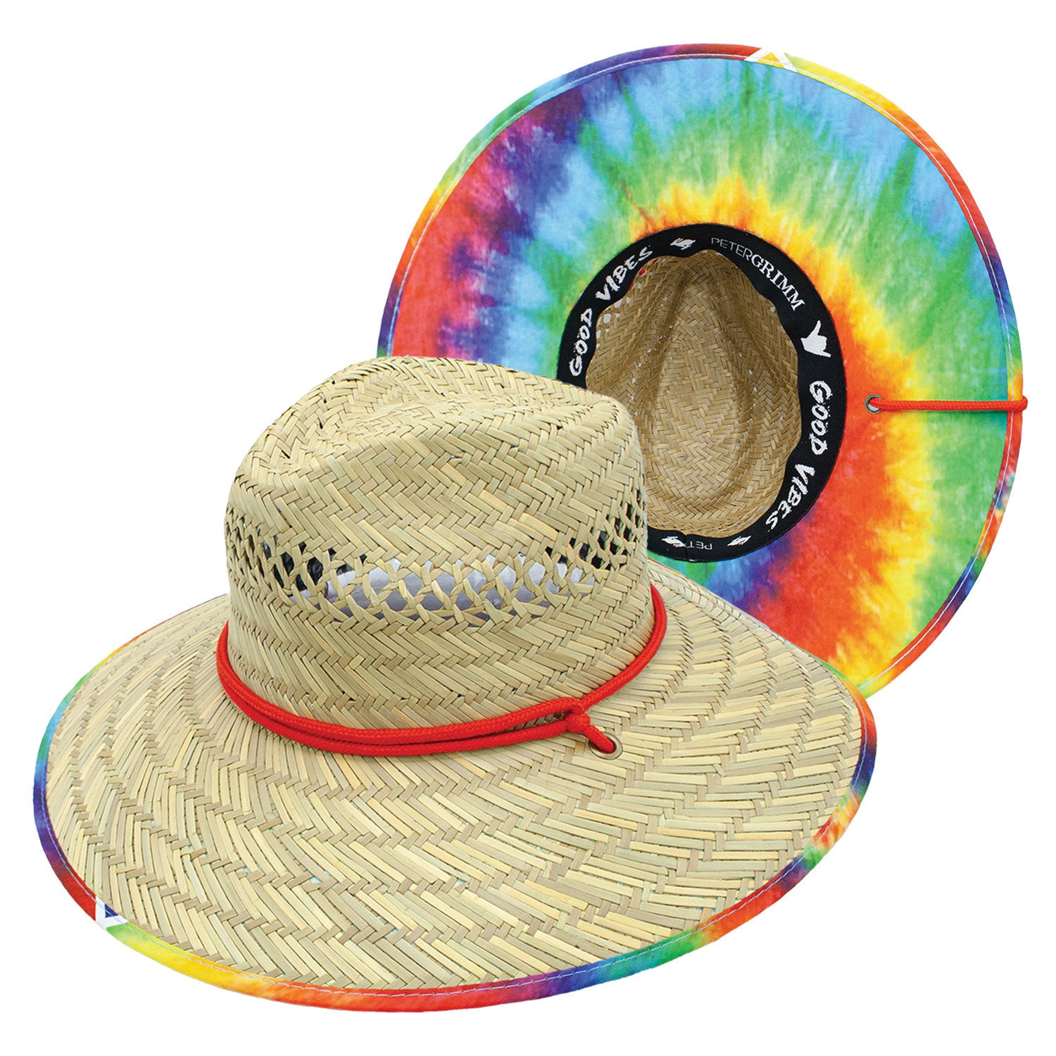Jerry Straw Wide Brim Tie Dye Sun Lifeguard Hat Doba Default